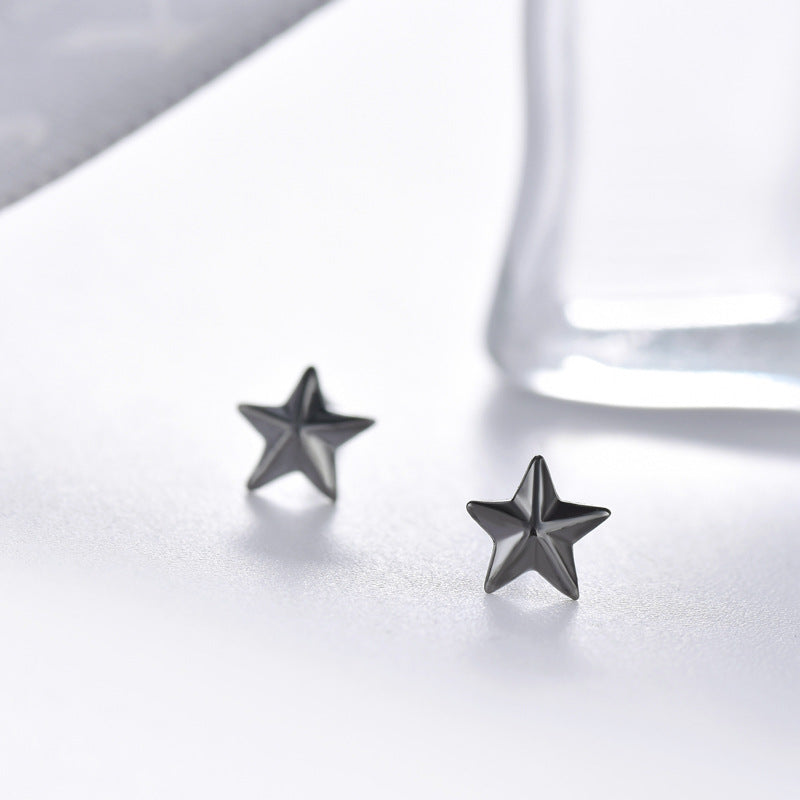 Small Black Star Silver Stud Earrings for Women