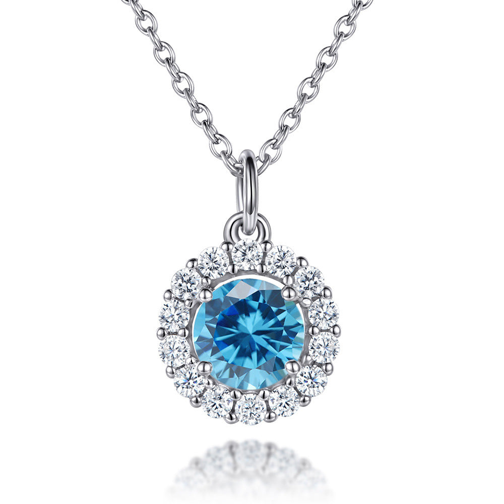 Soleste Halo with Round Zircon Pendant Silver Necklace for Women