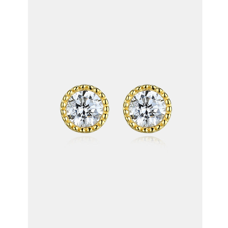 Round Zircon Silver Studs Earrings for Women