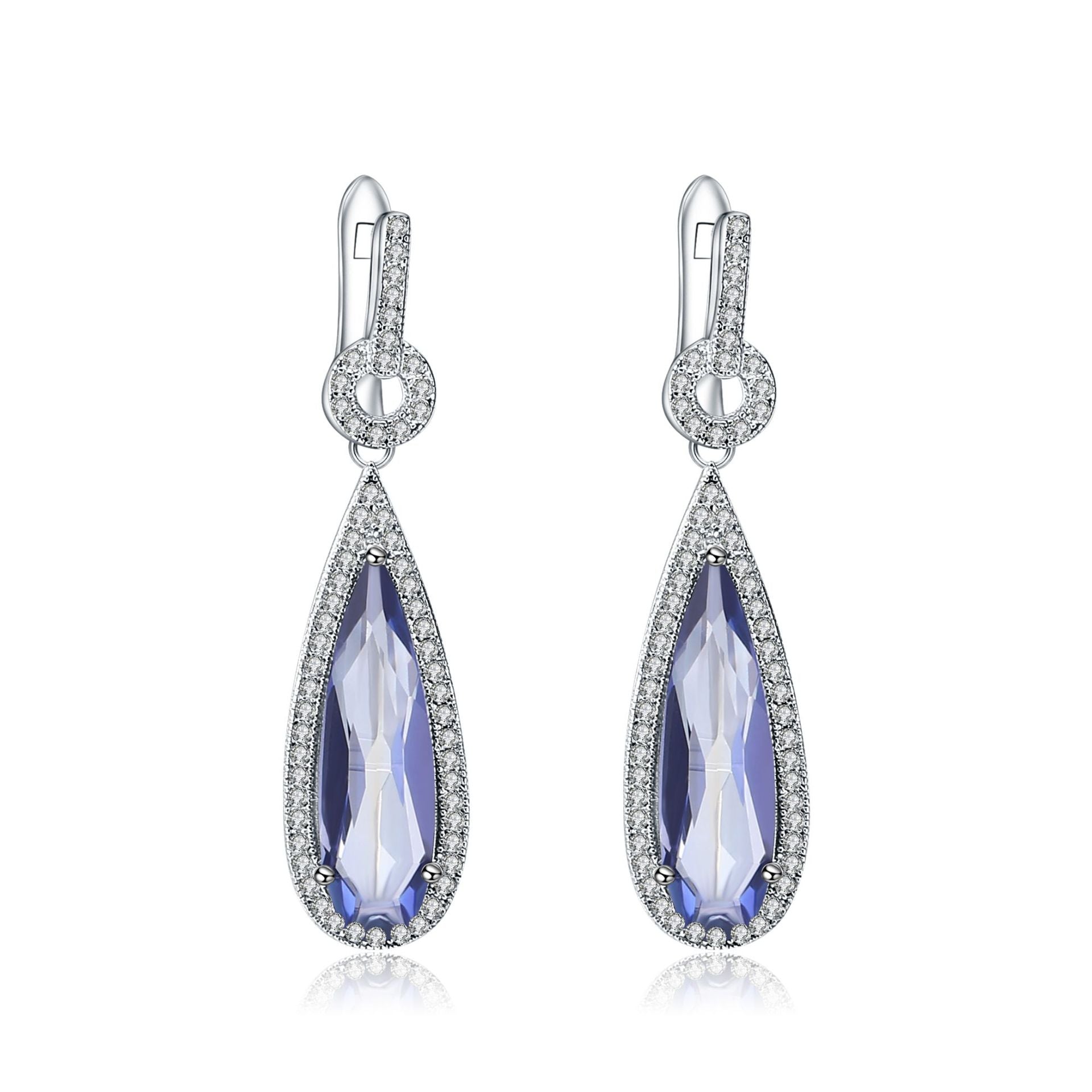 Crystal Soleste Halo Tear-drop Silver Drop Earrings for Women