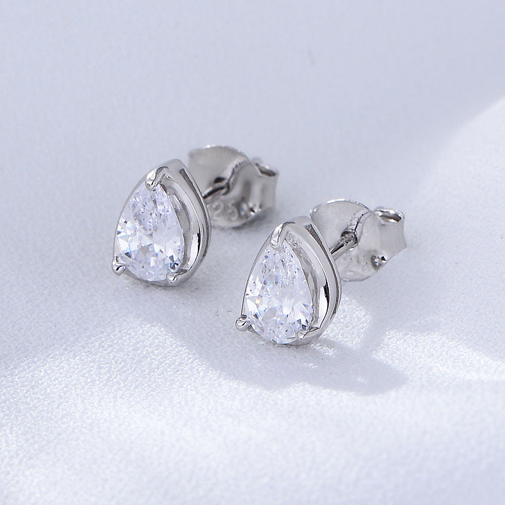 Pear Drop Zircon Silver Studs Earrings for Women