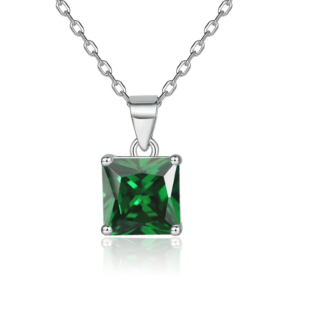 Princess Cut zircon pendant silver necklace for women