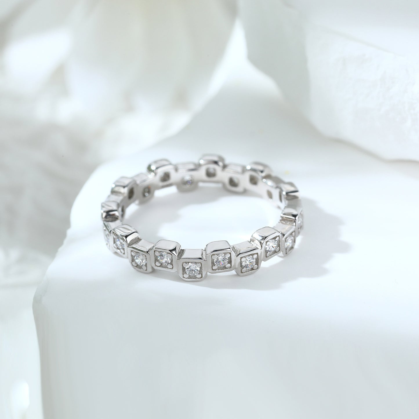 Full Row Square Zircon Eternity Silver Ring for Women