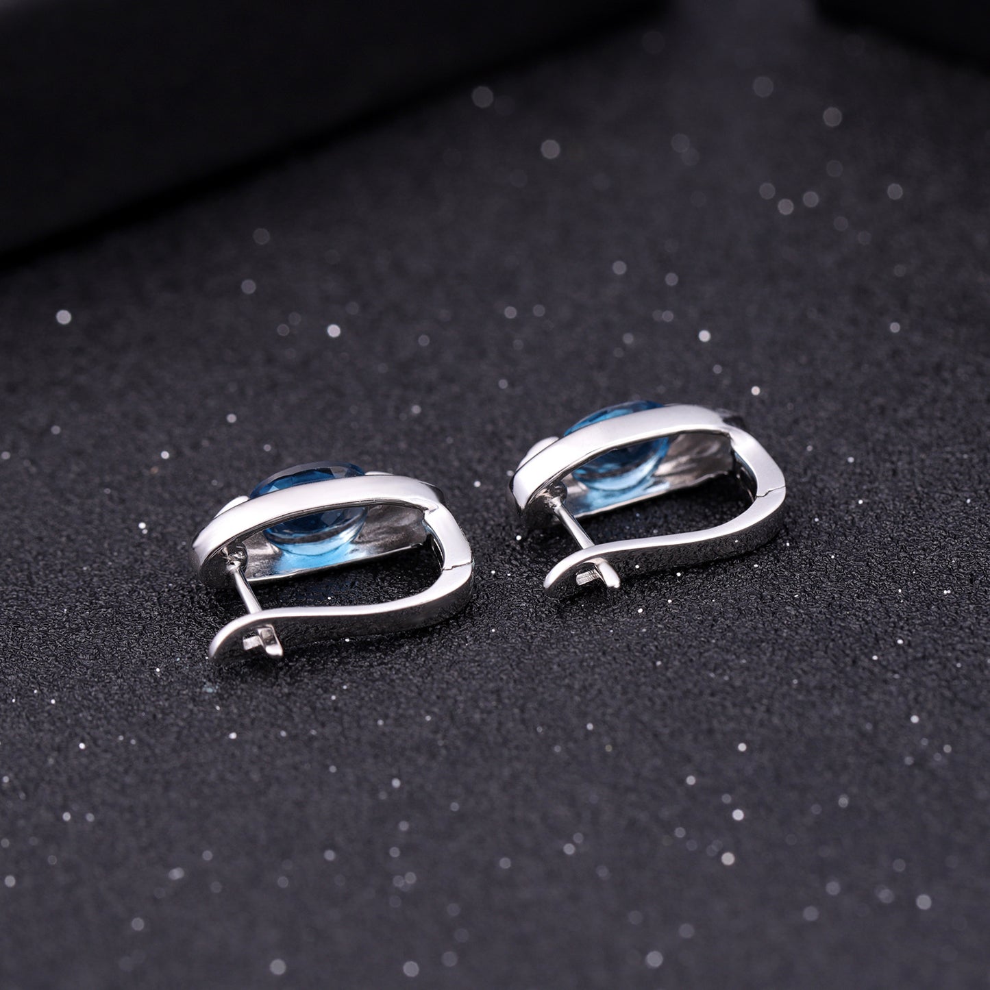 European Inlaid Natural Topaz Personality Oval Shape Silver Studs Earrings for Women