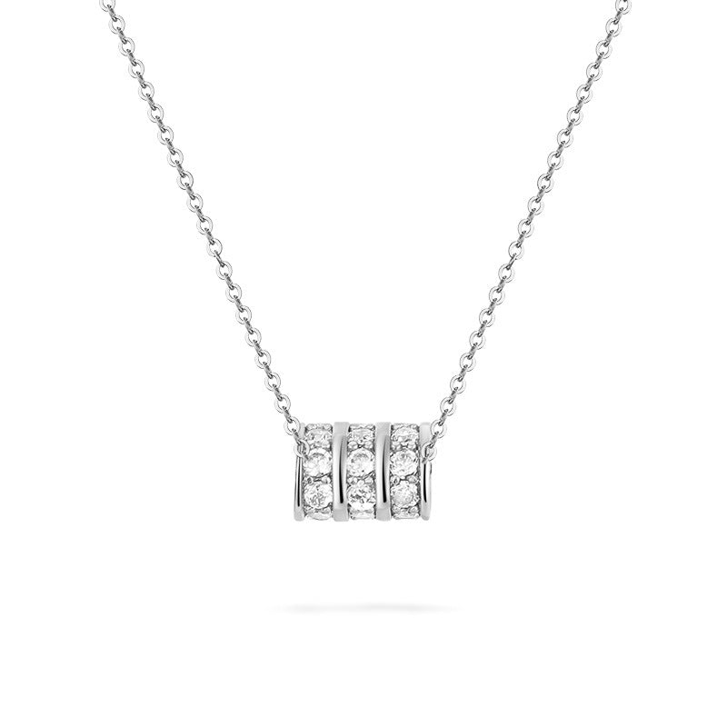 Three Row Zircon Ring Pendant Silver Necklace for Women