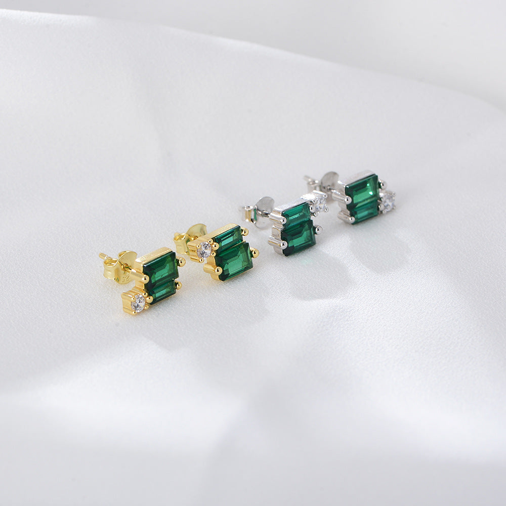 Geometric Emerald Shape Zircon Silver Studs Earrings for Women