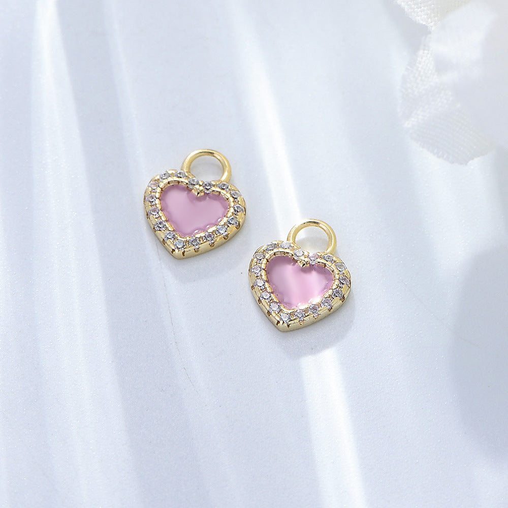 Pink Heart-shaped with Zircon Pendant Silver Drop Earrings for Women