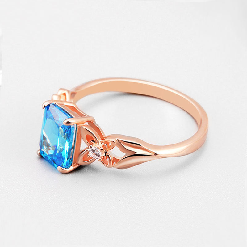 8*6mm Rectangle Blue Zircon Flower Silver Ring for Women