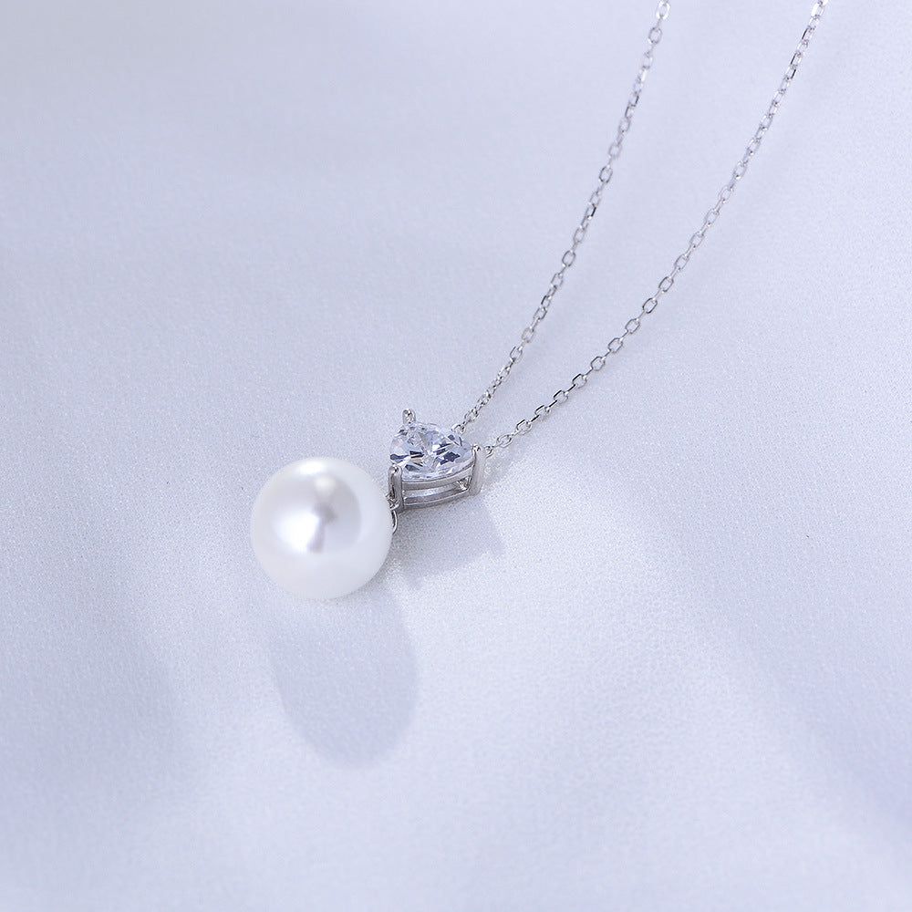 Heart-shaped Zircon with Pearl Sterling Silver Necklace for Women