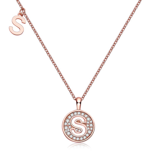 (Rose Gold Colour) Letter S Moissanite Necklace for Women