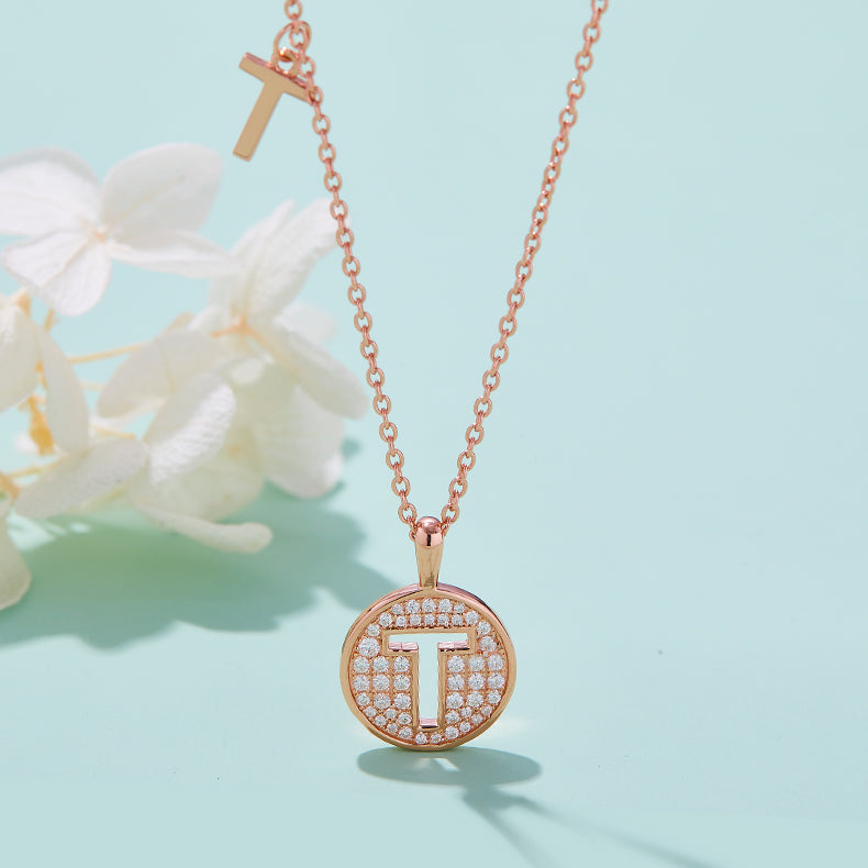 (Rose Gold Colour) Letter T Moissanite Necklace for Women