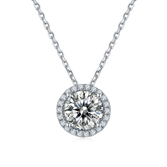 Moissanite Soleste Round Halo Pendant for Women