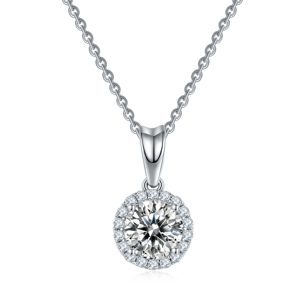 Soleste Halo Round Moissanite Pendant