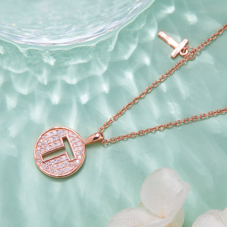 (Rose Gold Colour) Letter T Moissanite Necklace for Women