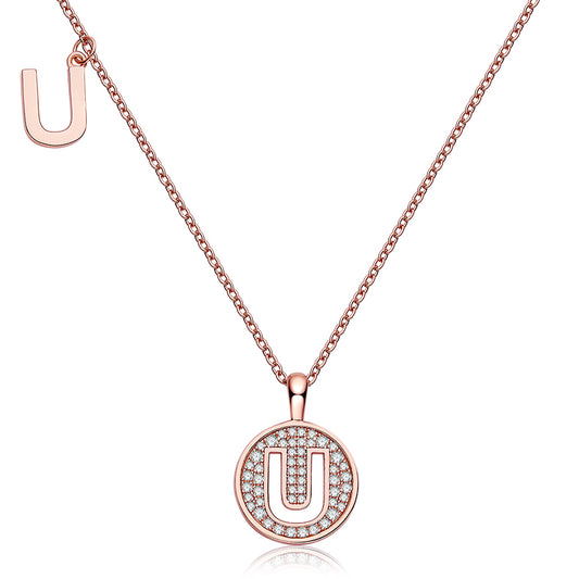 (Rose Gold Colour) Letter U Moissanite Necklace for Women