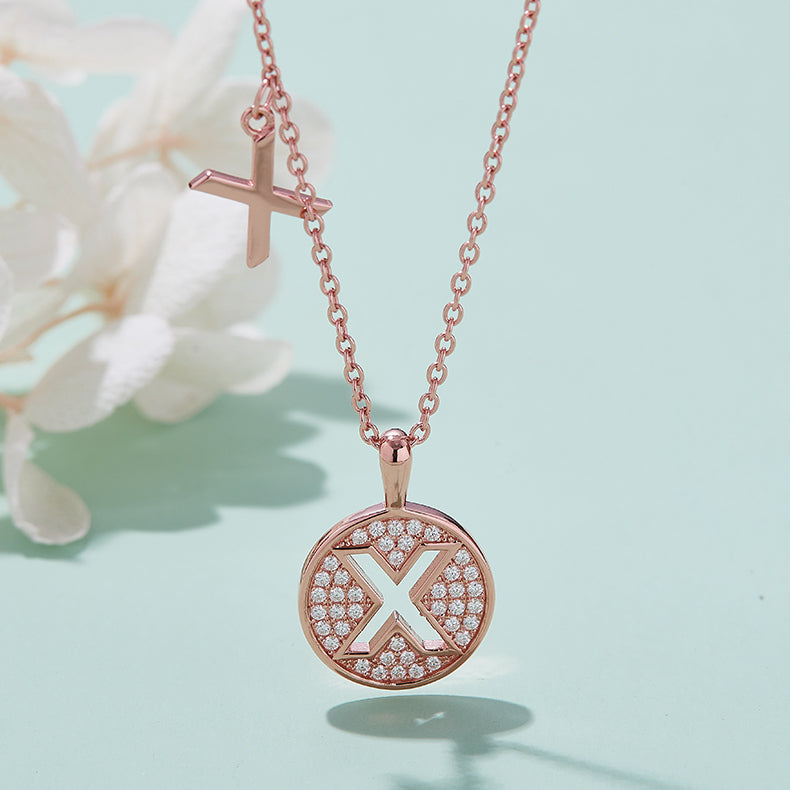 (Rose Gold Colour) Letter X Moissanite Necklace for Women