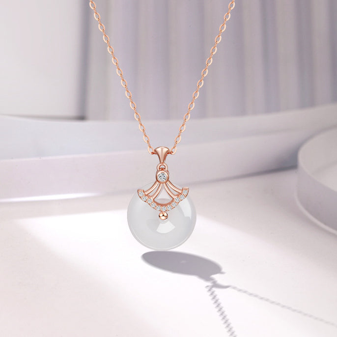 Circle Chalcedony with Zircon Skirt Pendant Silver Necklace for Women