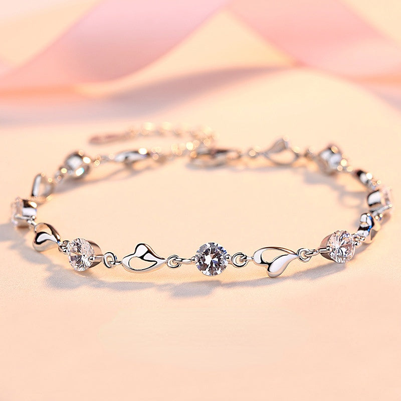 Heart with Round Zircon Silver Bracelet for Women