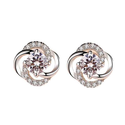 Round Zircon Clover Silver Studs Earrings for Women