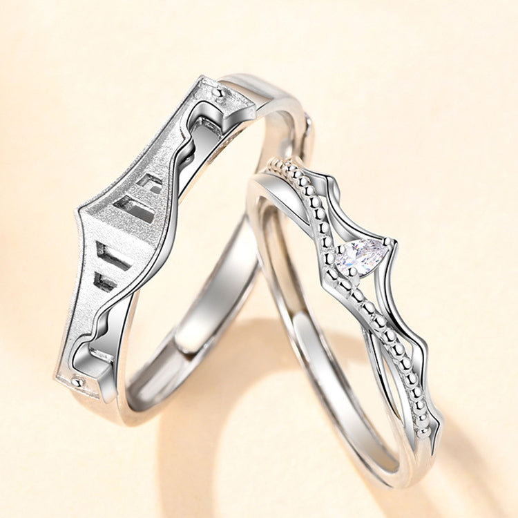 Princess and Knight with Zircon Silver Couple Ring