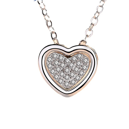 Two Hearts with Zircon Pendant Silver Necklace for Women