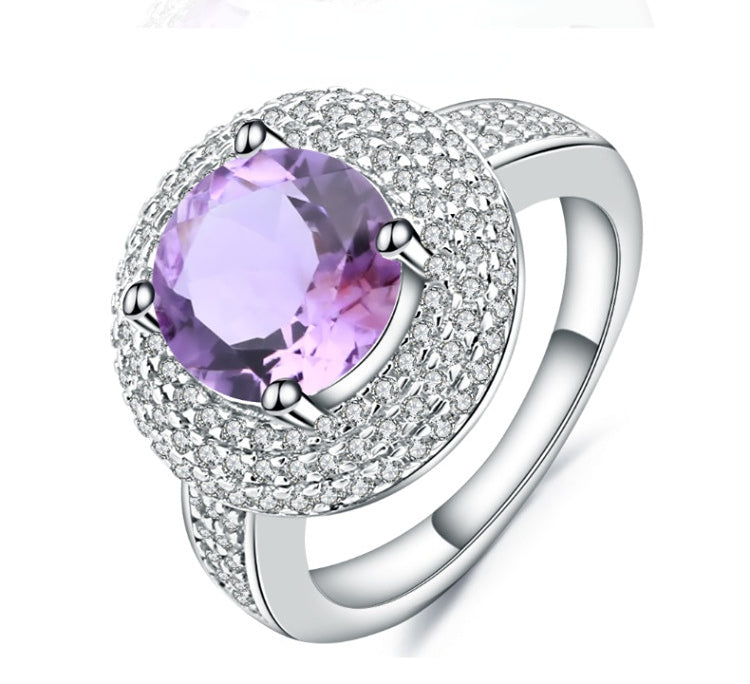 Natural Gemstone soleste halo Round Cut Silver Ring for Women