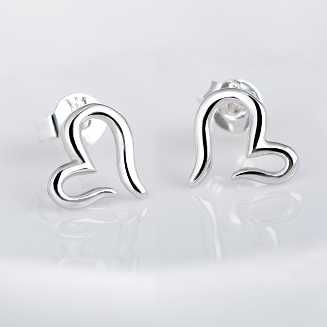 Hollow Heart Silver Studs Earrings for Women