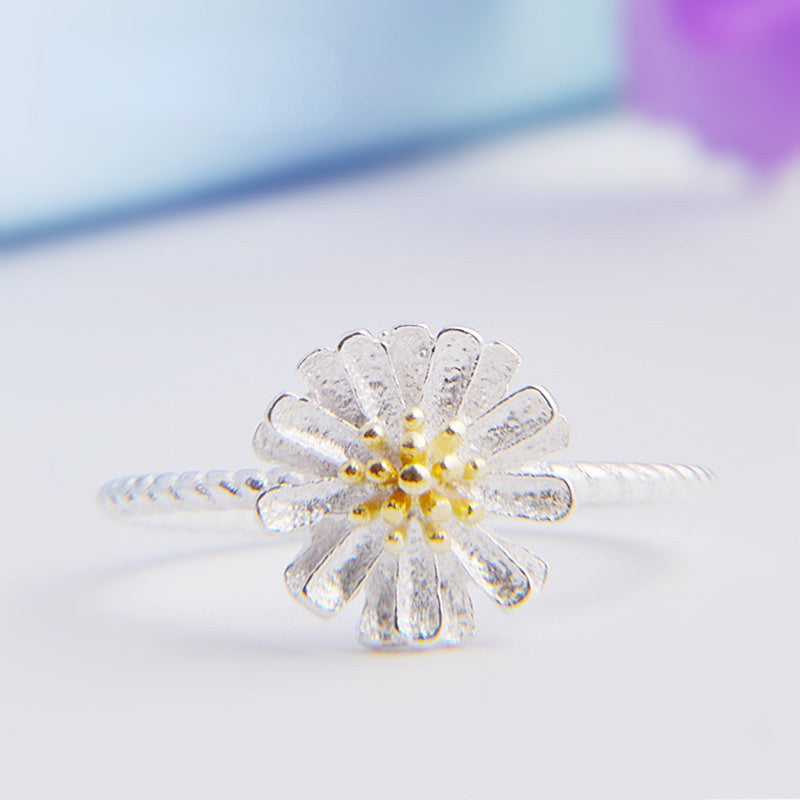 Daisy Flower Twist Silver Ring for Women