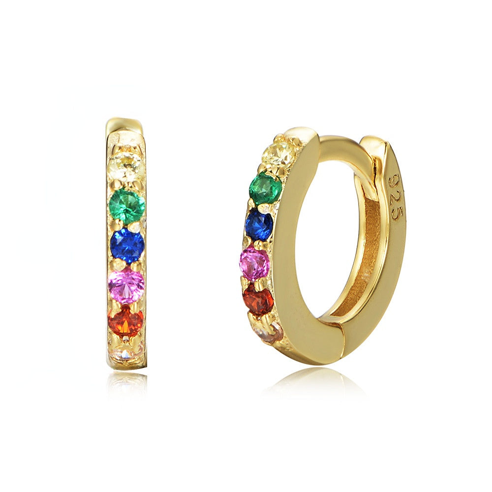 Half Circle Colourful Zircon Silver Hoop Earrings for Women