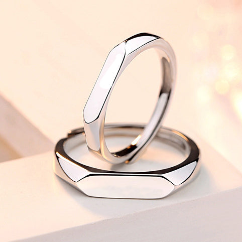 Glossy Rhombus Silver Couple Ring for Women