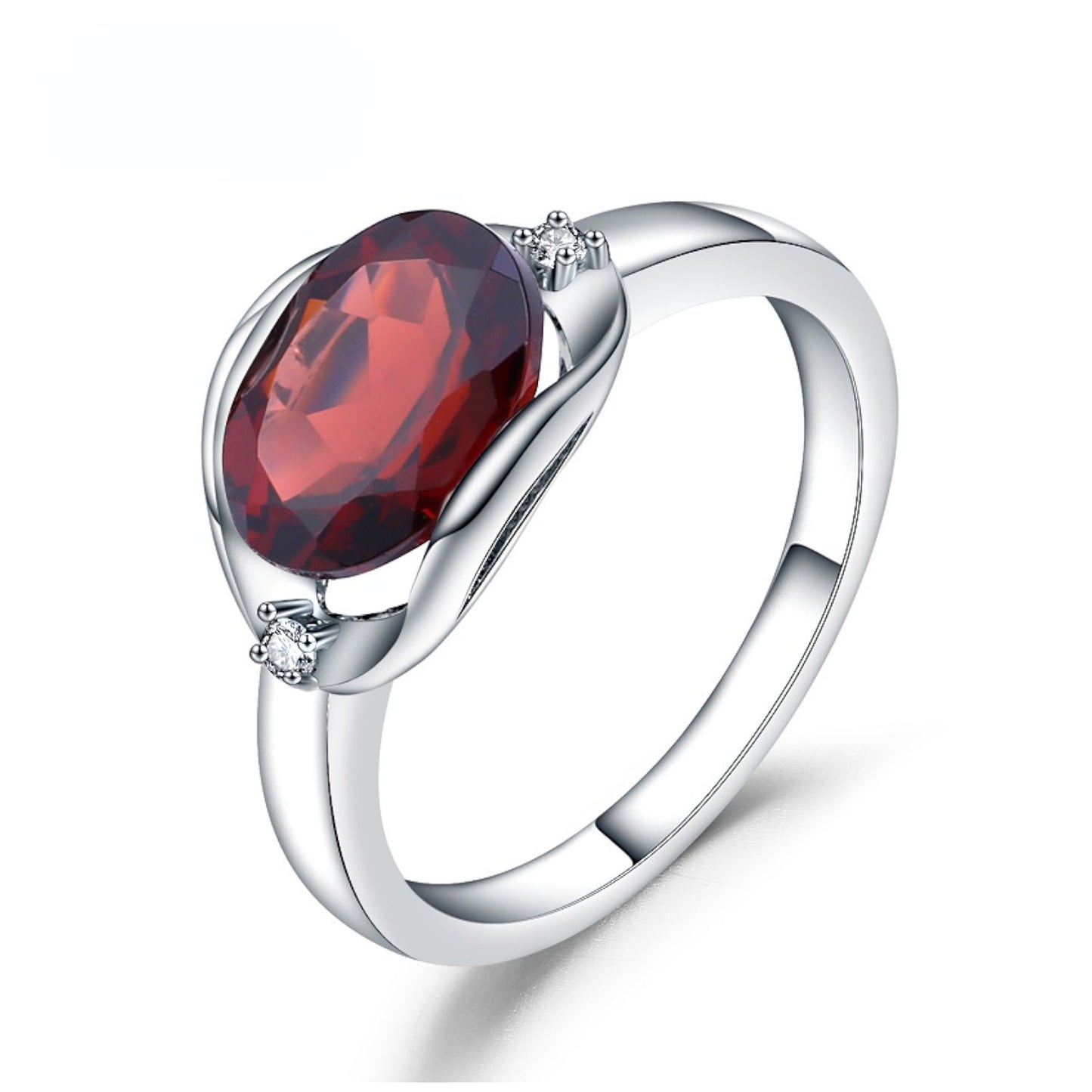 Natural Garnet Oval Shape Silver Ring for Women