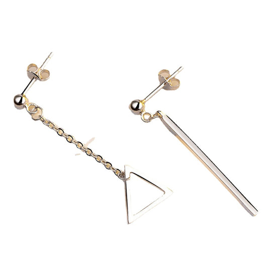 Hollow Triangle and Strip Silver Drop Earrings for Women