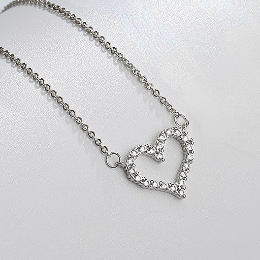 Hollow Zircon Heart Pendant Silver Necklace for Women