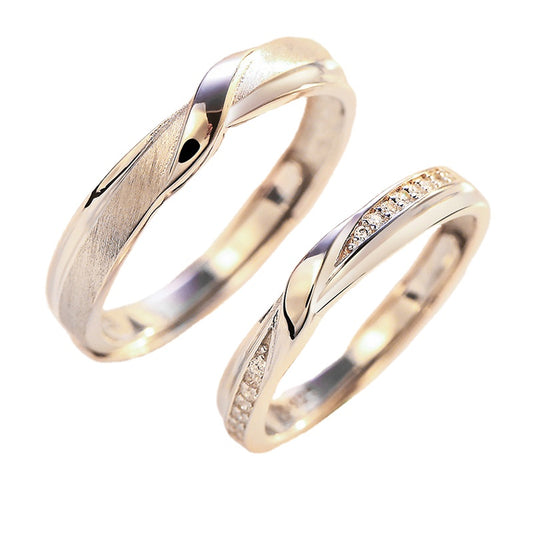 Rotating Stripe Silver Couple Ring