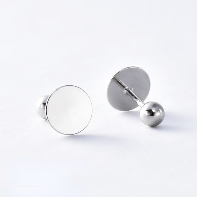 Smooth Discs with Bead Silver Stud Earrings for Women