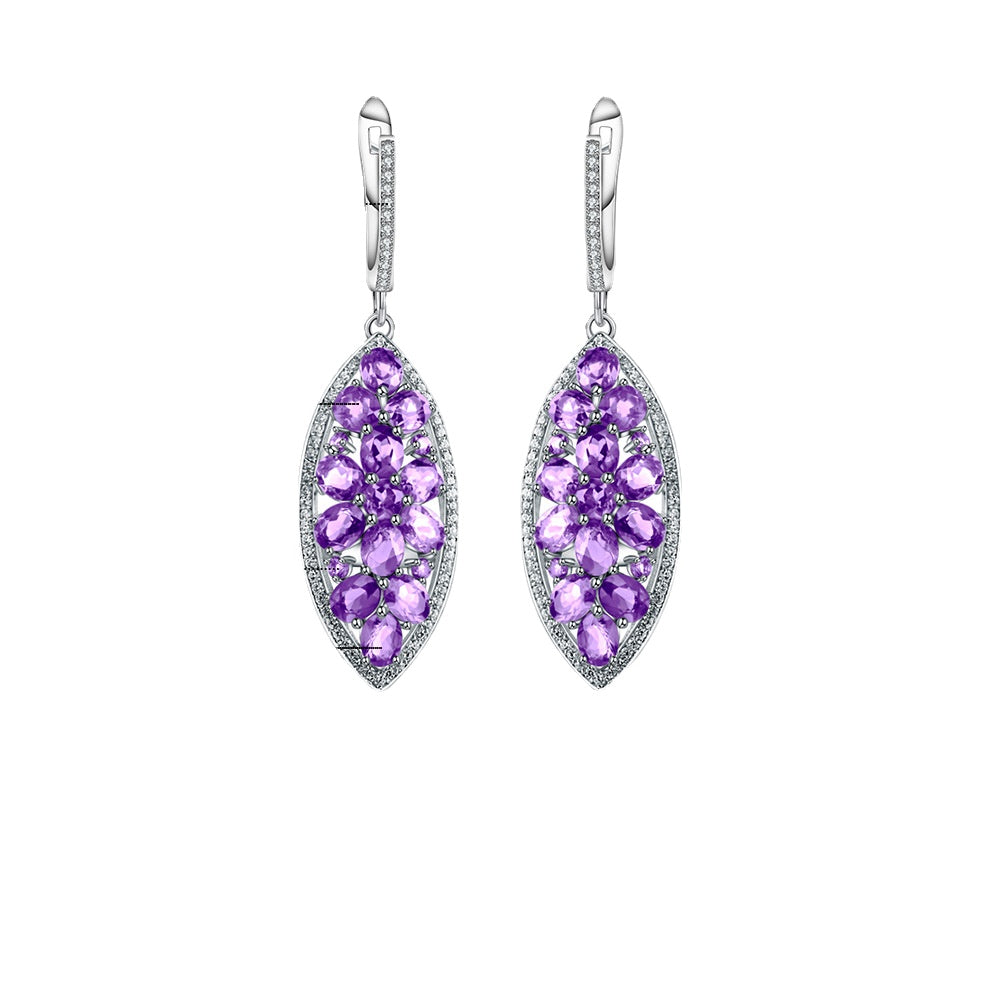 Colourful Mardi Gras Earrings-Treasure Marquise Shape Sterling Silver Drop Earrings for Women