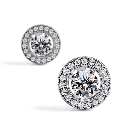 Round Zircon Soleste Halo Silver Studs Earrings for Women