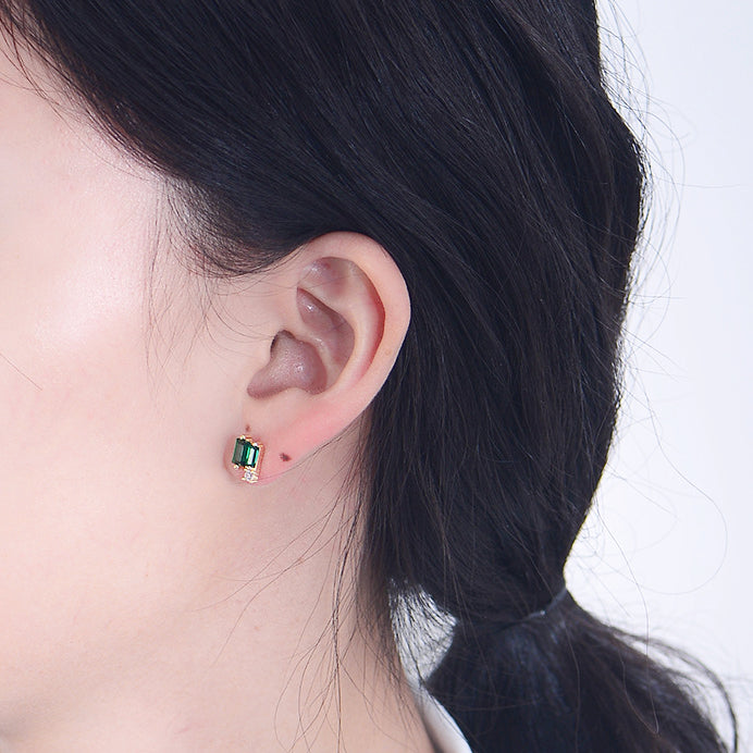 Geometric Emerald Shape Zircon Silver Studs Earrings for Women