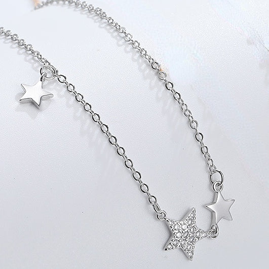 Smooth and Zircon Star Pendant Silver Necklace for Women