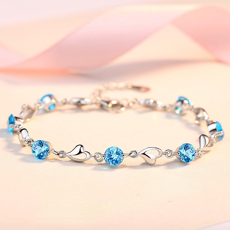 Heart with Round Zircon Silver Bracelet for Women