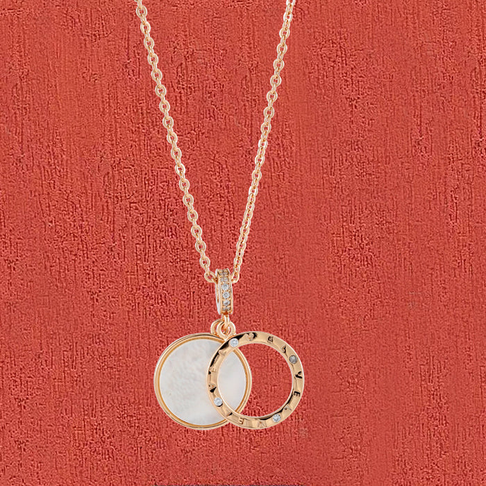 Double Circle with Mother of Pearl and Zircon Silver Necklace for Women