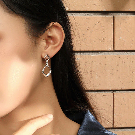 Hollow Rhombus Silver Drop Earrings for Women