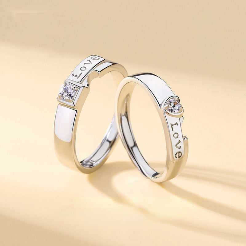 LOVE with Zircon Silver Couple Ring for Women