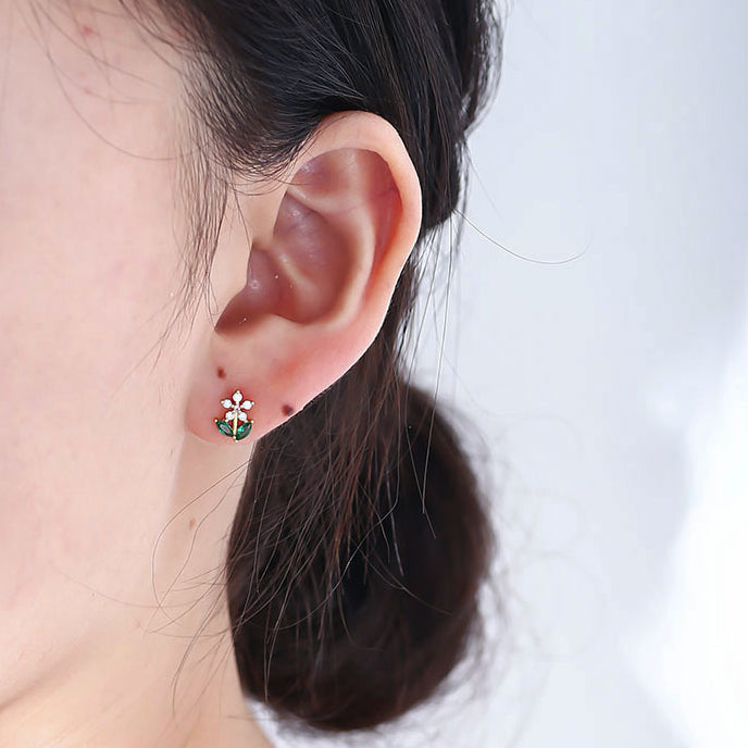 Colourful Zircon Small Flower Silver Studs Earrings for Women