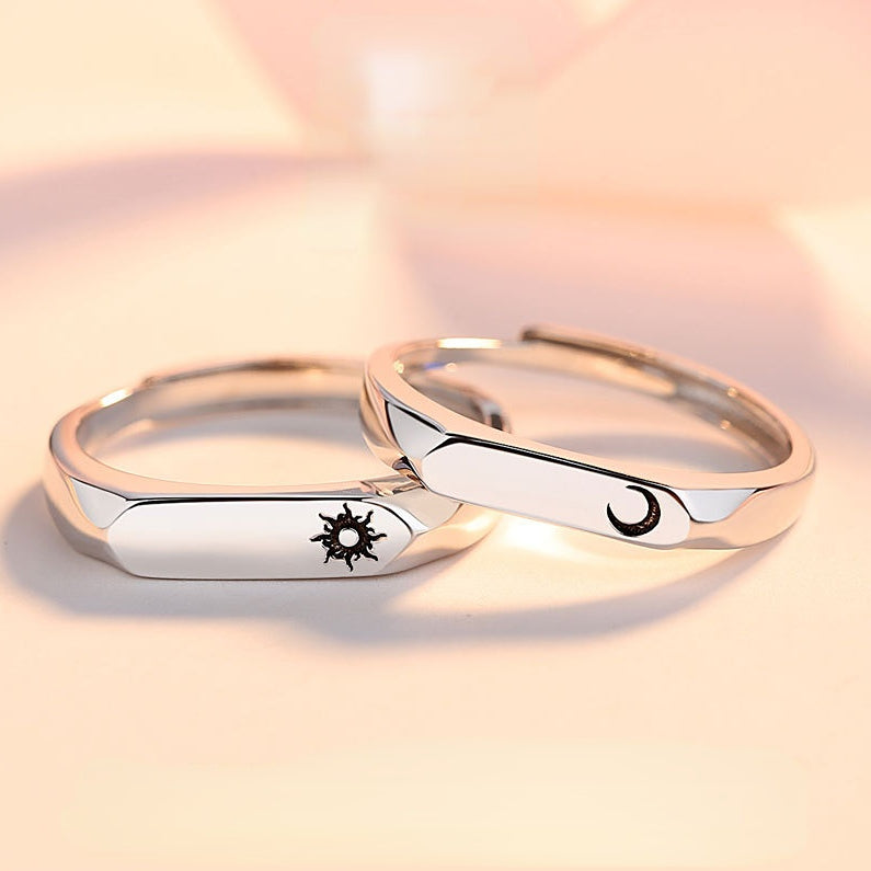 Sun and Moon Silver Couple Ring