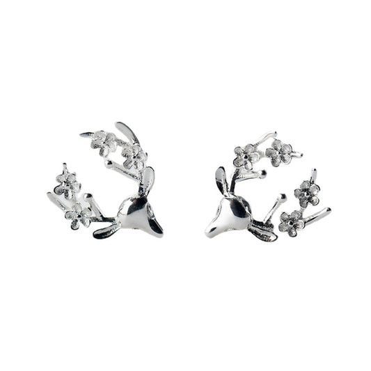 Sika Deer Antler Silver Studs Earrings for Women