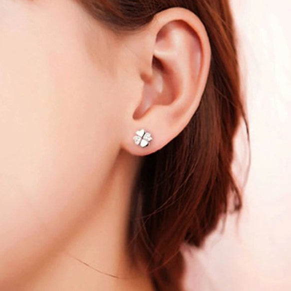 Four-leaf Clover with Zircon Silver Studs Earrings for Women