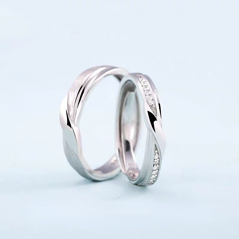 Rotating Stripe Silver Couple Ring