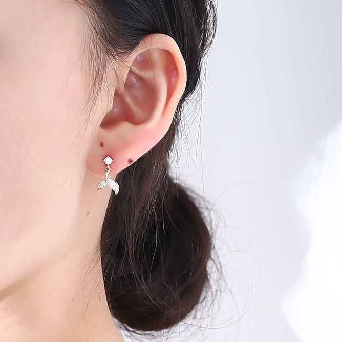 Zircon Mermaid Tail Silver Studs Earrings for Women