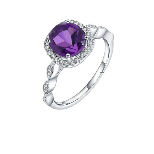 Fashion and Luxury Natural Colourful Gemstone Soleste Halo Sterling Silver Ring for Women